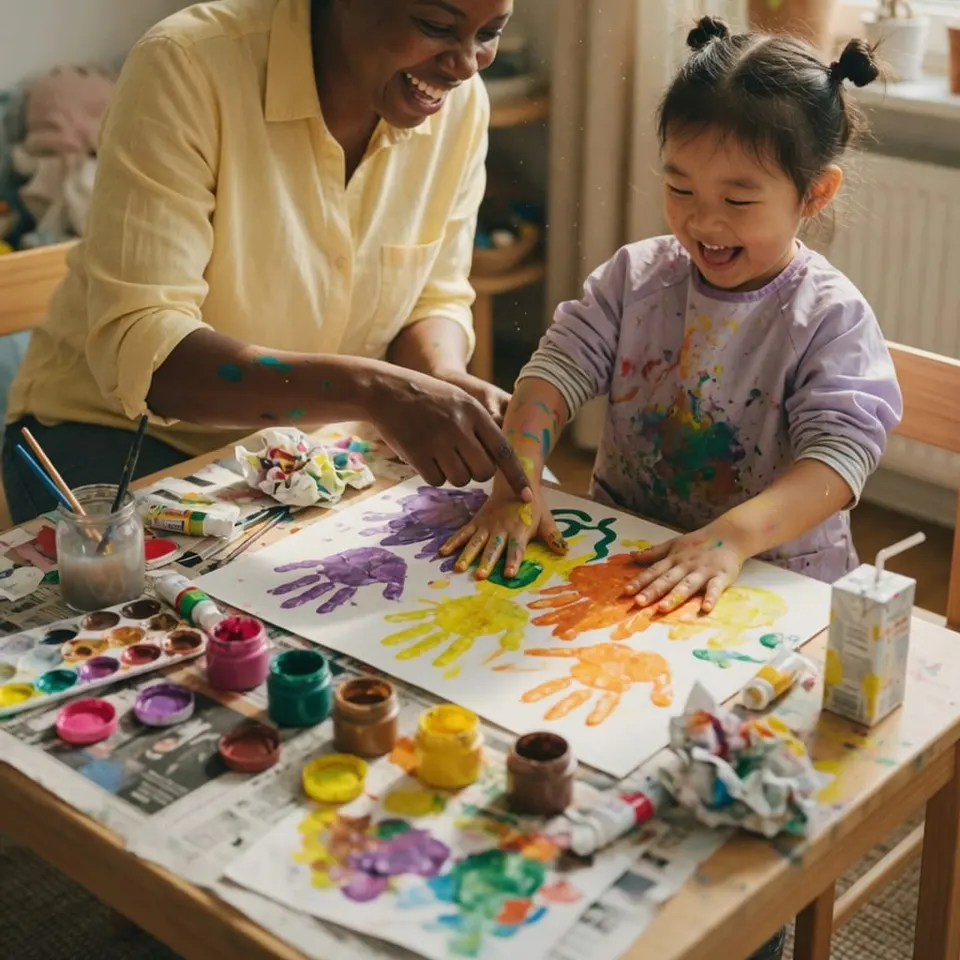 A child painting at a table with bright colors — Liftoff ABA in Newark