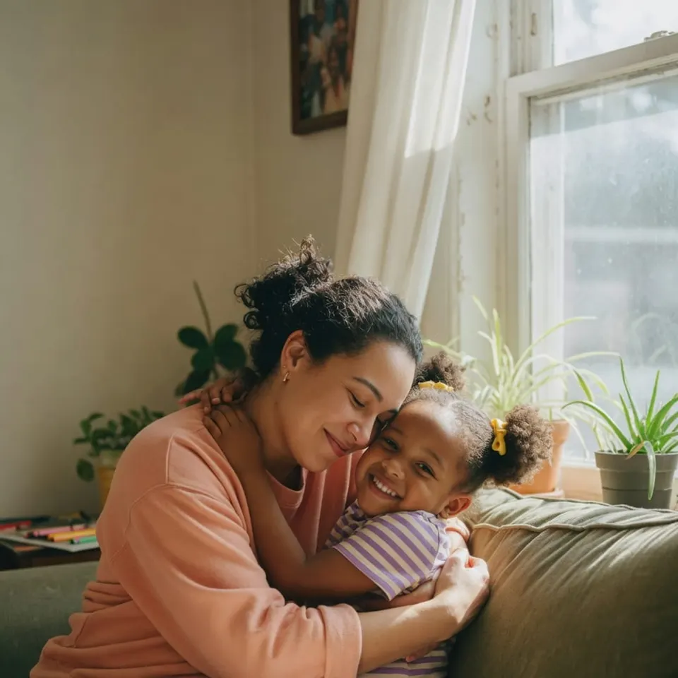 A mother hugging her smiling child at home — Liftoff ABA in Flemington