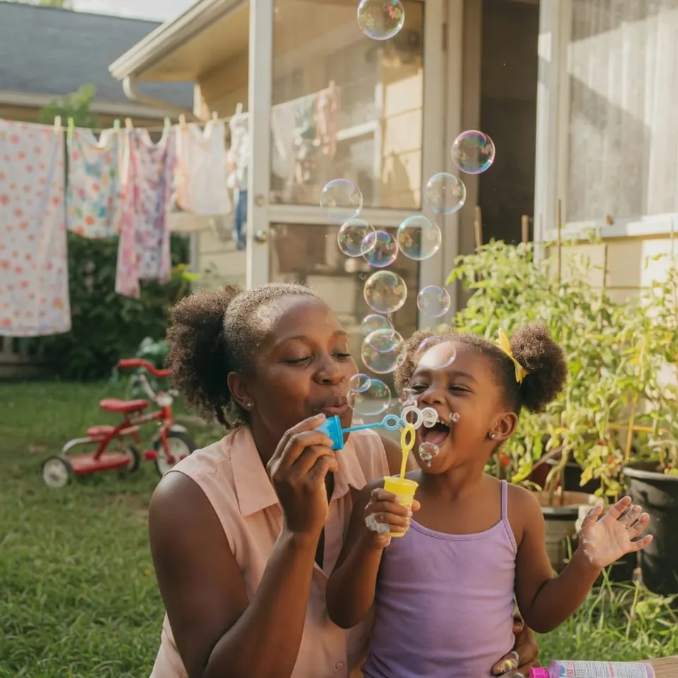 A parent and child playing with bubbles — Liftoff ABA in Bloomfield