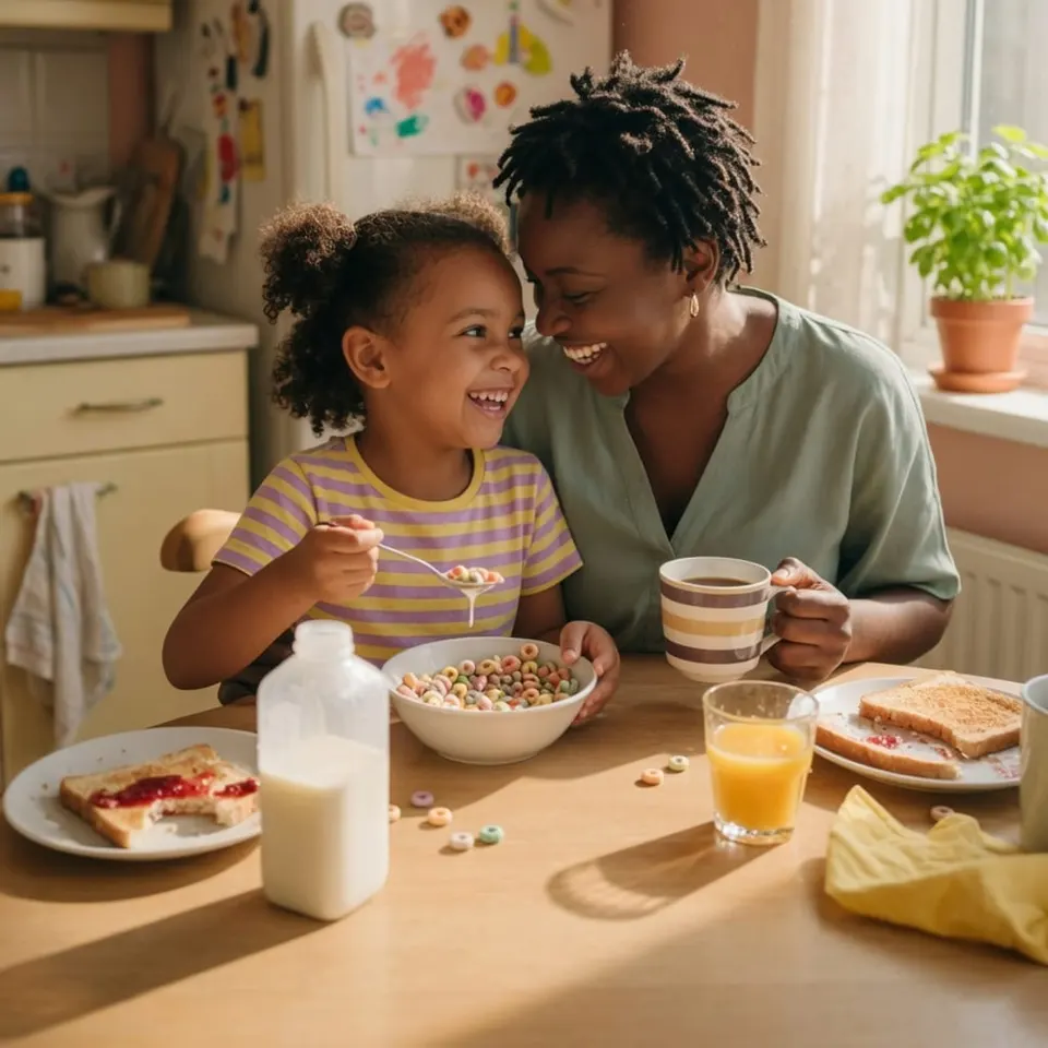 A parent and child laughing together in the kitchen — Liftoff ABA in Secaucus