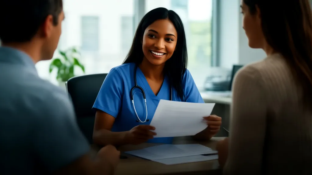 A family discussing Medicaid benefits for autism services in New Jersey.