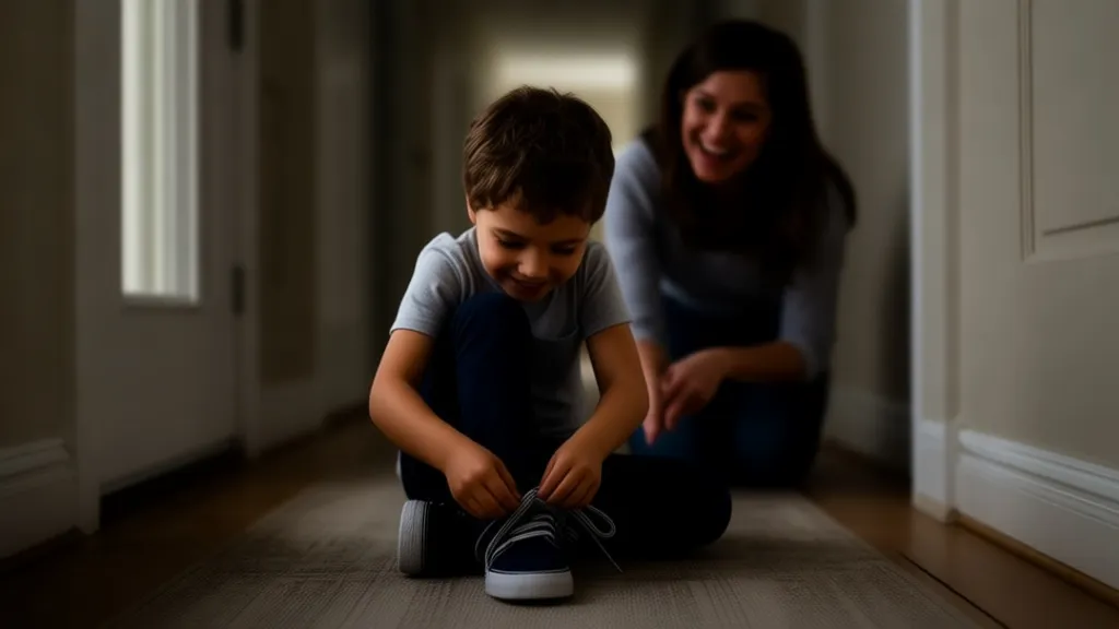 A child with autism practicing independent living skills at home.